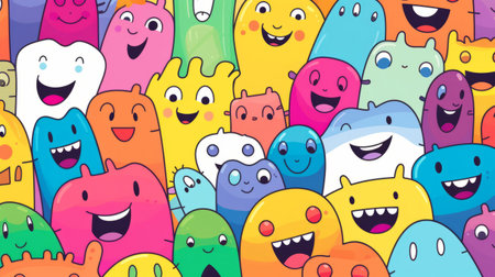 Diverse friendly colorful monster cartoon character seamless pattern illustration.の素材