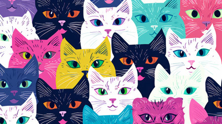 Seamless pattern with cartoon cats. Background wallpaper design conceptの素材