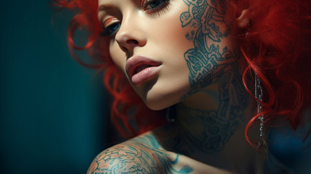 Close-up portrait of attractive tattooed model. Alternative beauty concept.の素材
