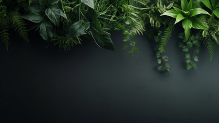 Green wall and plants with copyspace. Marketing advertising platformの素材