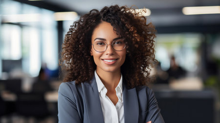 Modern business woman posing in office. Business concept.の素材