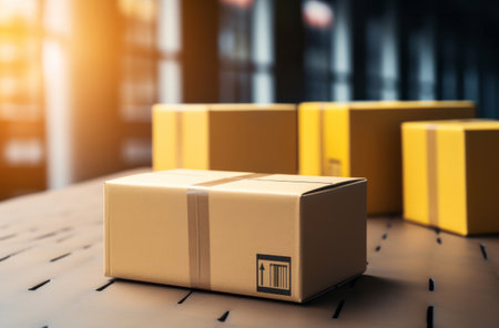 Parcels or gifts piled on table. Delivery concept.の素材