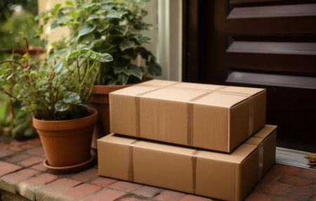 Delivered parcels on doorstep. Delivery concept.の素材
