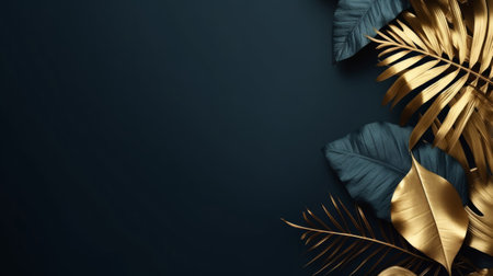 Leaves background with dark copyspace. Product presentation invitation template.の素材