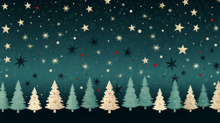 Retro pattern with stars and trees. Christmas background with snowflakes.の素材
