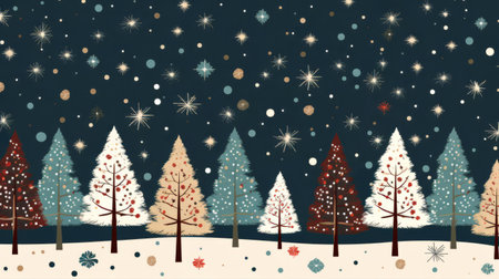 Retro pattern with stars and trees. Christmas background concept.の素材