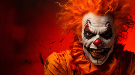 Portrait of a evil creepy clown makeup and costume for halloween celebrationの素材