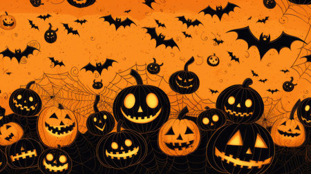 Spooky halloween pumpkin illustration wallpaper or background for celebrationの素材