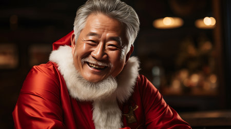 Close up portrait of happy, Asian santa. Christmas concept.の素材