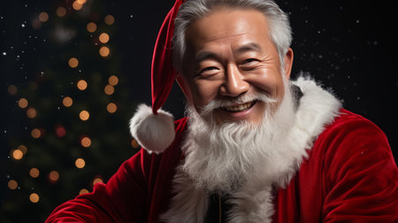 Close up portrait of happy, asian santa. Christmas concept.の素材