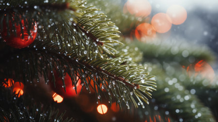 Close-up of christmas tree decorations. Bokeh background.の素材