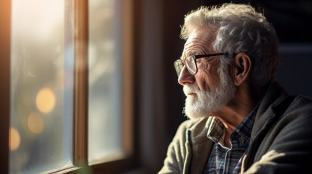 Depression, sad and senior man at home with mourning and mental health problemの素材