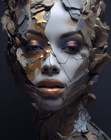 Portrait of female with abstract textured make-up style. Creative art for modern artistの素材