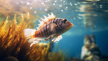 Underwater close-up of a fish. Coral background.の素材