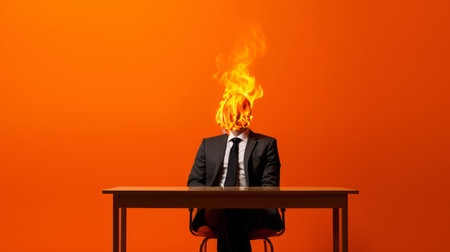 Burnout concept of a man in a business suit. Mental Health and work burnout conceptの素材