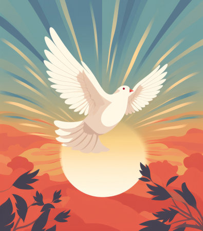 Illustration of flying blue dove. Symbol for peace. Peace concept.の素材