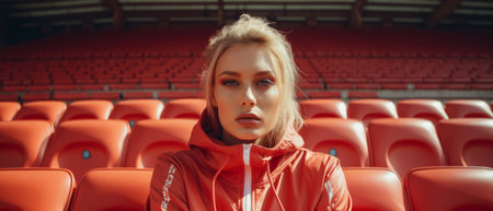 Editorial shot of fit woman posing in stadium. Fitness, sport Concept.の素材