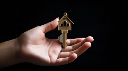 Hand holding keys to new home. Buying real estate, housing, apartments.の素材