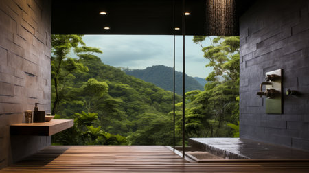 Modern shower or bathroom. Luxury living. Beautiful views. Modern interior design concept.の素材