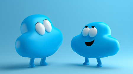 3d Blue emoji speech bubbles. Social media notification chat icon. Review, rating conceptの素材