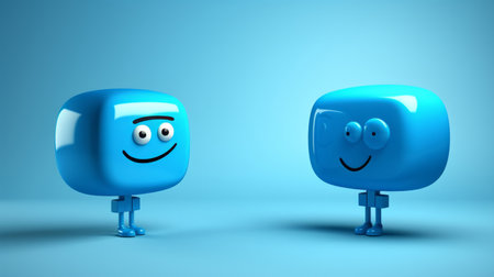 3d Blue emoji speech bubbles. Social media notification chat icon. Review, rating conceptの素材