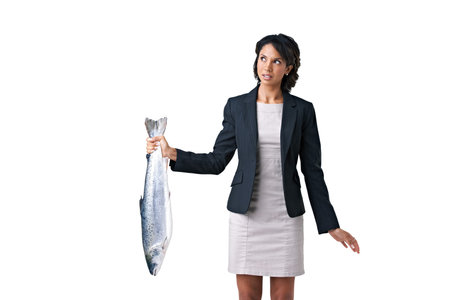 Woman, business and bad work deal or stink task offer for corrupt crime, company fraud or job scam....