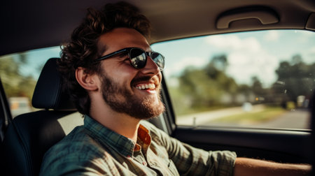 Portrait of male, driving, vehicle for professional, confident and ownership. Face, smile and happyの素材