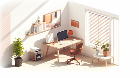 Home office, 3D render or professional space for work, freelance or interior concept in homeの素材