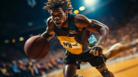 Basketball player, sports and training with fitness man holding ball ready to shoot or throw whileの素材