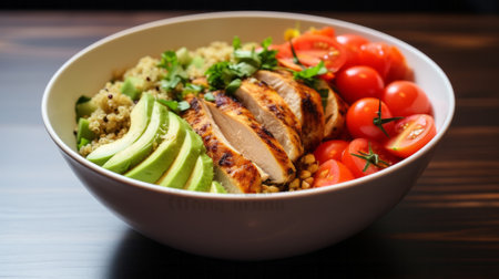 Asian healthy, buddha bowl and lunch with superfood, vegetables or delicious balanced meal for dietの素材