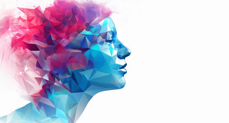 Poly, abstract and digital woman face on a white background for design, 3D render or art. Faceの素材