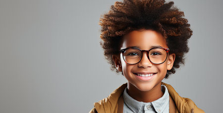 African-american child, portrait and fashion with afro, glasses and smile on mockup bannerの素材