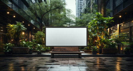 Trees, mockup space and advertising billboards, commercial product or logo design in city gardenの素材