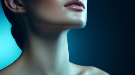 Woman, beauty and neck closeup portrait of a female collarbone for plastic surgery, treatment andの素材