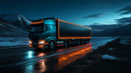Vehicle, traveling and night delivery truck and light for commercial, driver and private owner. Highの素材