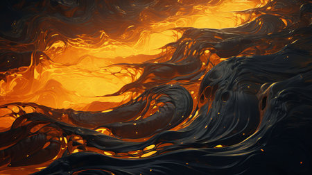 Abstract lava currents, fiery heat waves. Dynamic flow, intense energy, and volcanic passionの素材