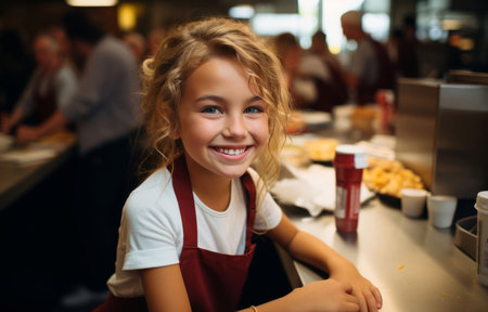 Happy child, toddler and portrait with smile for learning, small business or restaurant. Positiveの素材