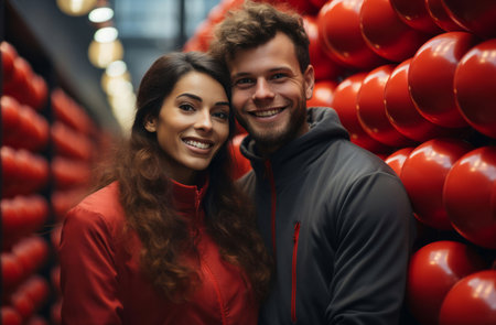 Couple, romance and together for portrait, love or anniversary. Background, use hug and people forの素材