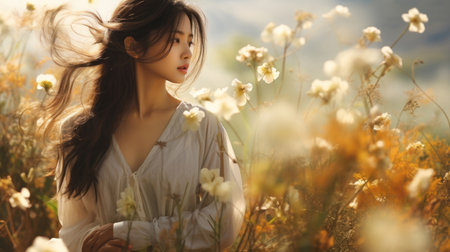 Portrait, Asian beauty and timeless elegance. Art decor, design and graphic display. Radiates allureの素材