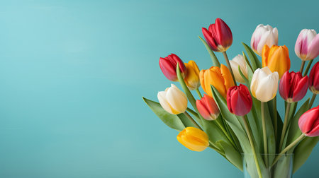 Springtime tulips, blooming and colorful petals for a refreshing floral background, nature andの素材