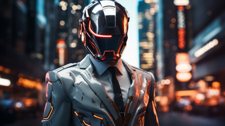 Futuristic businessman, high-tech and dynamic. Tech-savvy, sleek and city-inspired design forの素材