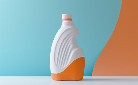Cleaning agent, plastic bottle and fabric softener on a background for fresh clothing, laundry orの素材