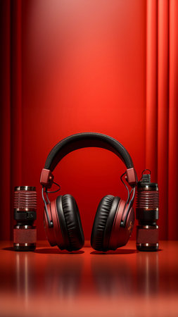 Headphones, music and enticing sound experience. Sleek, comfortable and high-quality audio gear forの素材