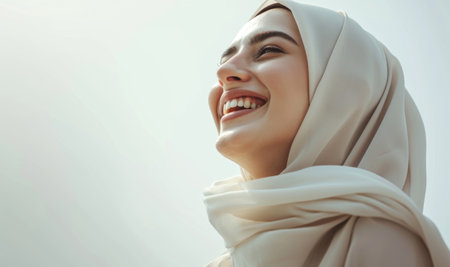 Muslim, portrait and woman wearing a traditional scarf or hijab for beauty fashion, modesty, andの素材