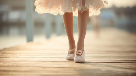 Ballerina, professional and feet with woman and talent, dancing in outdoor sun or fitness and sportsの素材