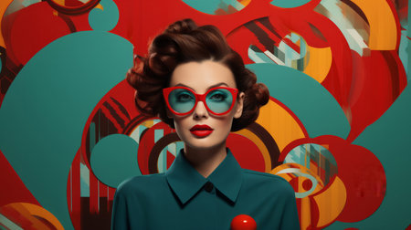 Pop art woman, vibrant colors and retro style. Playful, energetic and visually striking illustrationの素材