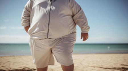 Plus size man, tired and relaxing for exercise, fitness and training for weightloss, diet andの素材