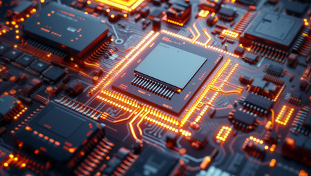 Central Computer Processors and CPU mockup 3d render for quantum computing, data and graphics. Neonの素材