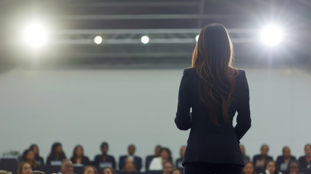 Woman, conference or speaker sharing information at a business seminar for information and coachingの素材