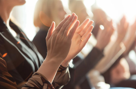Business, people and clapping hands or applause at meeting, conference or seminar. Group, closeupの素材